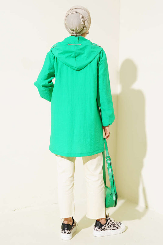 Double Pocket Hidden Zippered Jacket Neon Green