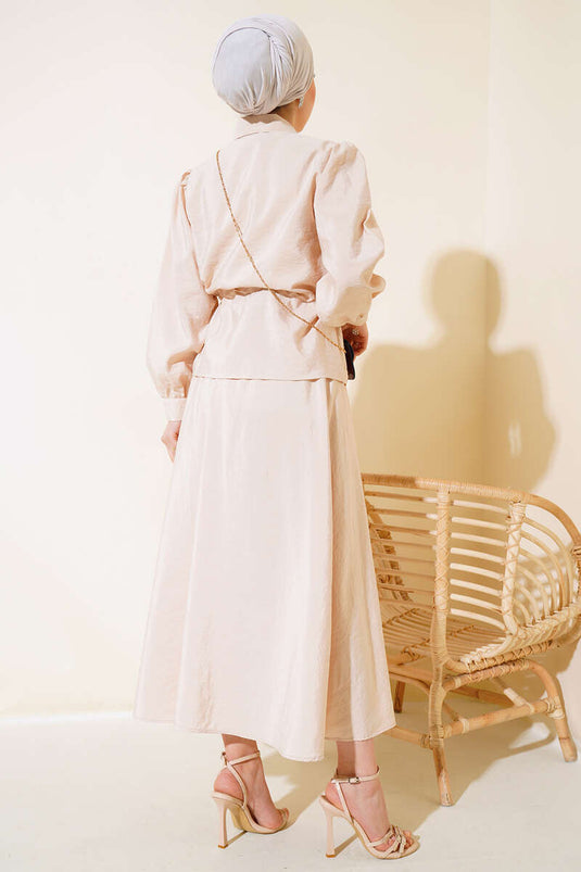 Double Pocket Two-Piece Skirt Set Beige