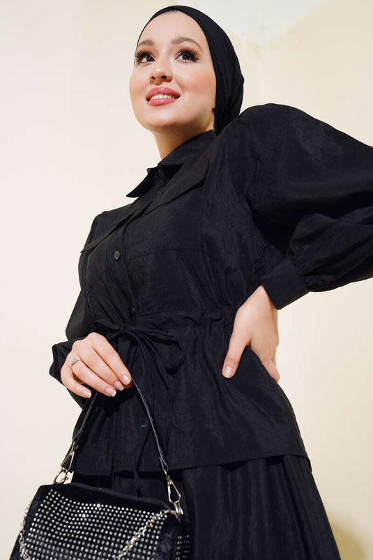 Double Pocket Two-Piece Skirt Set Black