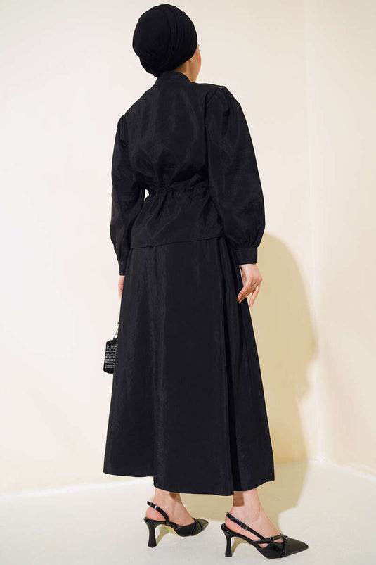 Double Pocket Two-Piece Skirt Set Black