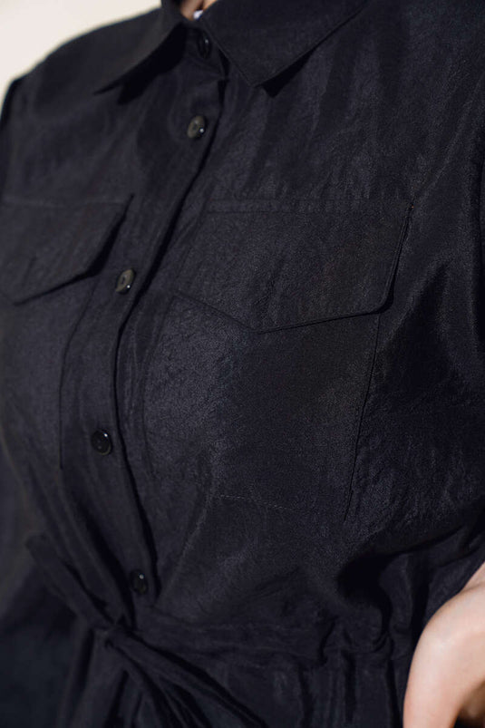 Double Pocket Two-Piece Skirt Set Black