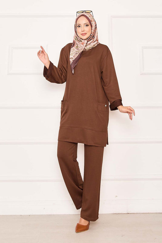 Costume deux pièces à double poche beige