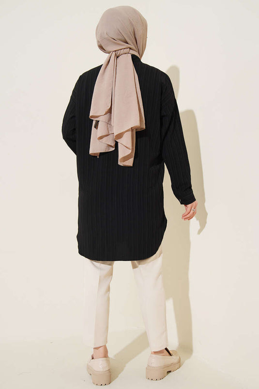 قميص بغطاء حجري بجيبين أسود