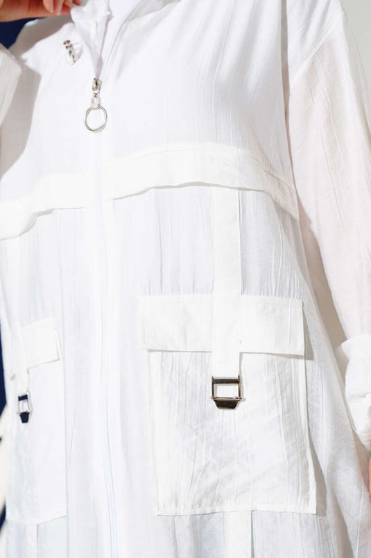 Giacca con cappuccio a doppia tasca bianca