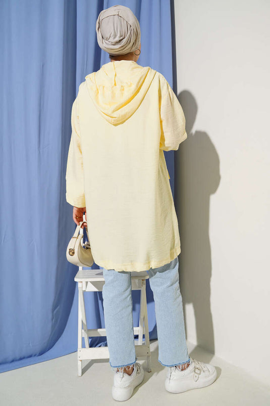 Çift Cepli Kapüşonlu Kap Sarı