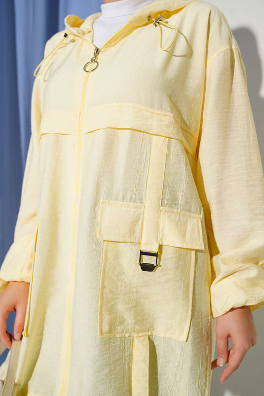 Çift Cepli Kapüşonlu Kap Sarı