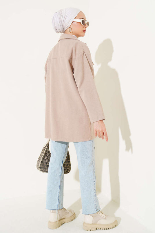 Çift Cepli Kaşe Gömlek Bej