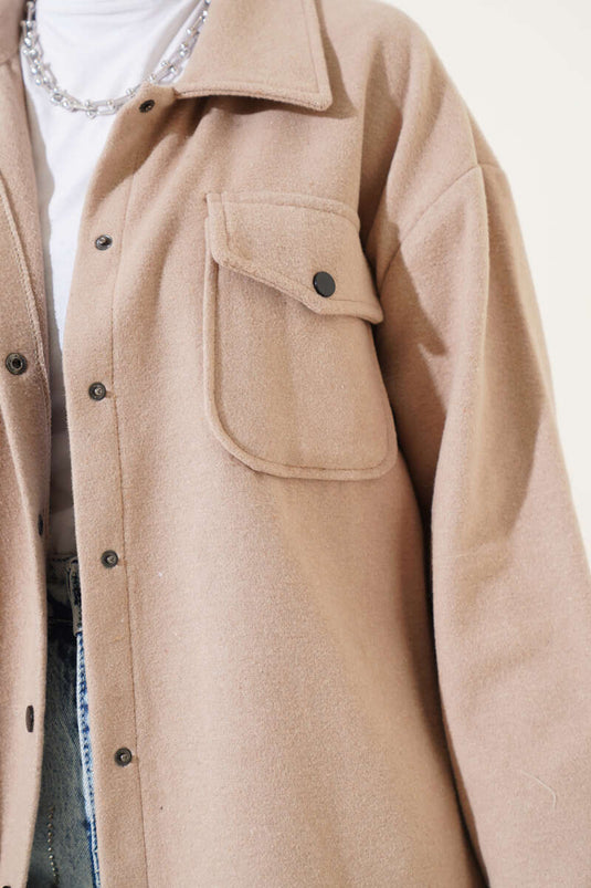 Çift Cepli Kaşe Gömlek Bej