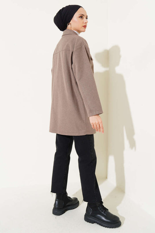 Çift Cepli Kaşe Gömlek Vizon