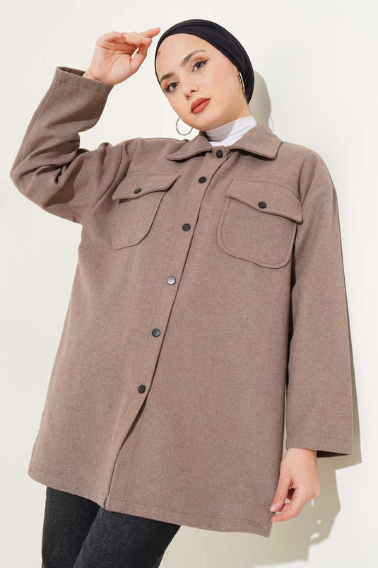 Çift Cepli Kaşe Gömlek Vizon