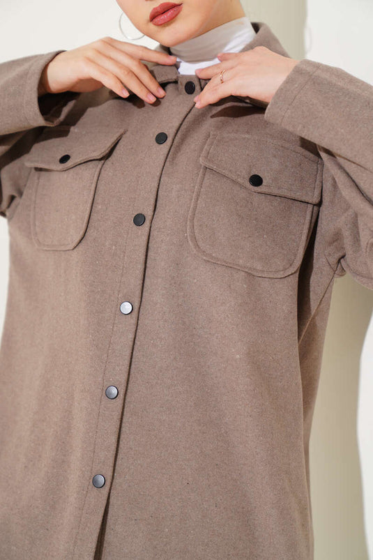 Çift Cepli Kaşe Gömlek Vizon