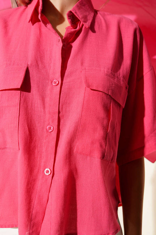 Double Pocket Linen Shirt, Fuchsia