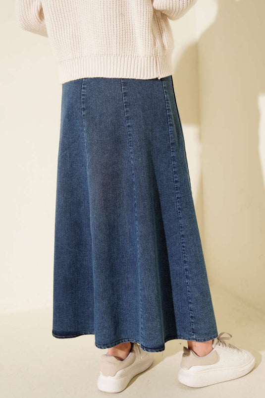 Jupe en jean évasée à double poche bleue