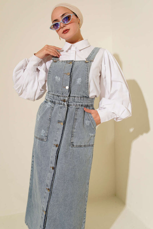 Bretelles en jean à double poche Slopet Bleu clair