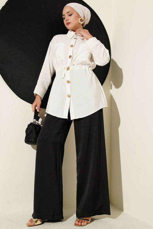 Chemise à double poche et boutons métalliques écrue