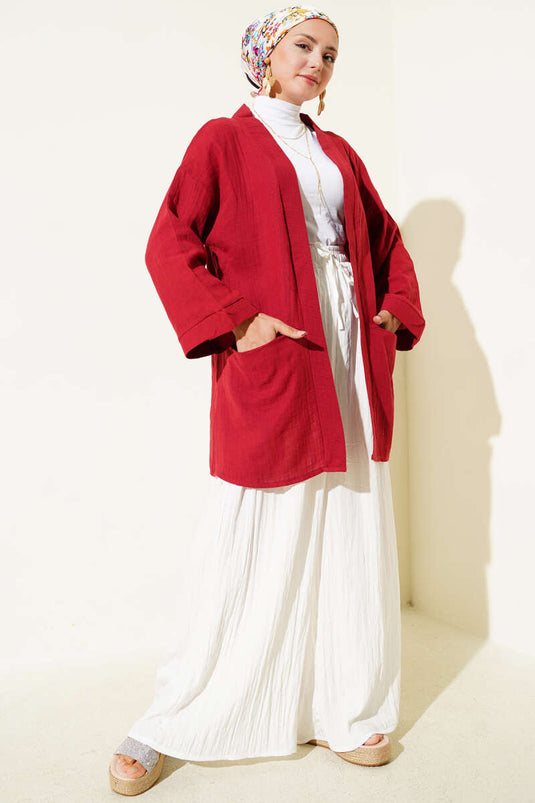 كارديجان موسلين مزدوج الجيب - بورجوندي