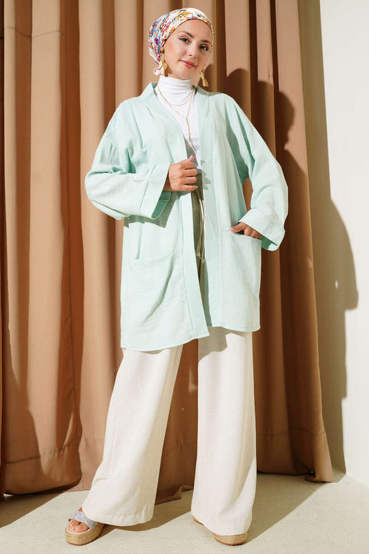 Cardigan en mousseline à double poche, vert amande