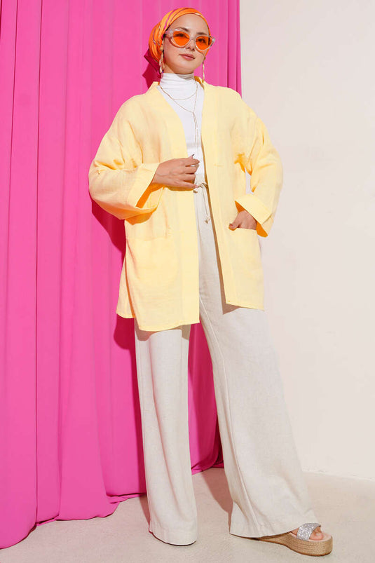 كارديجان موسلين مزدوج الجيب باللون الأصفر