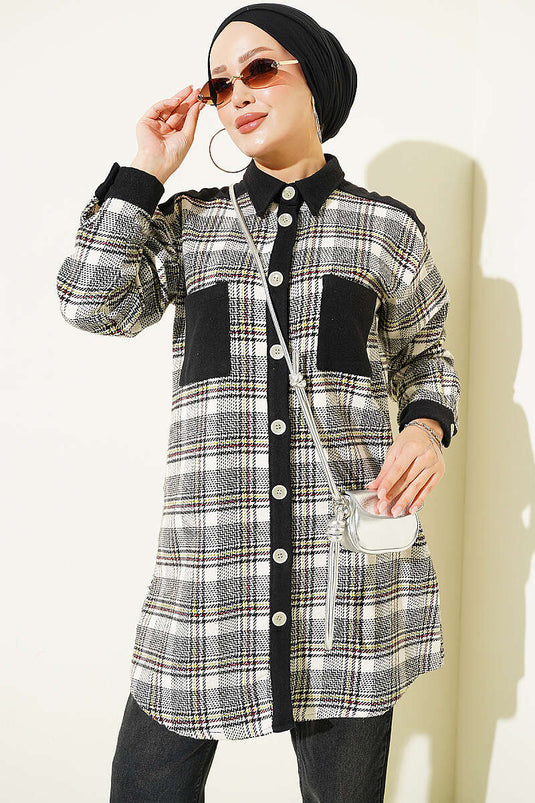 Camicia Di Flanella Nera Con Doppie Tasche
