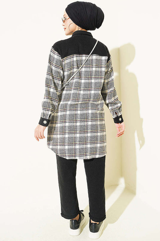 Camicia Di Flanella Nera Con Doppie Tasche
