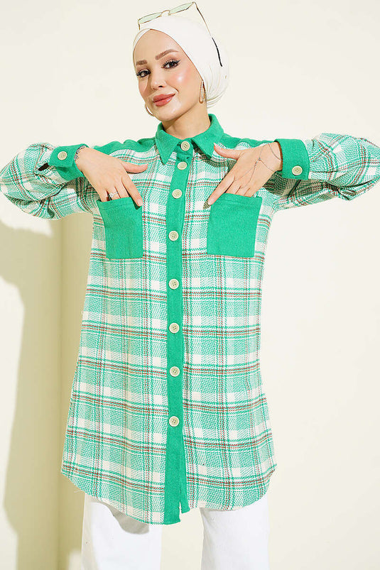 Green Double Pocket Flannel Shirt