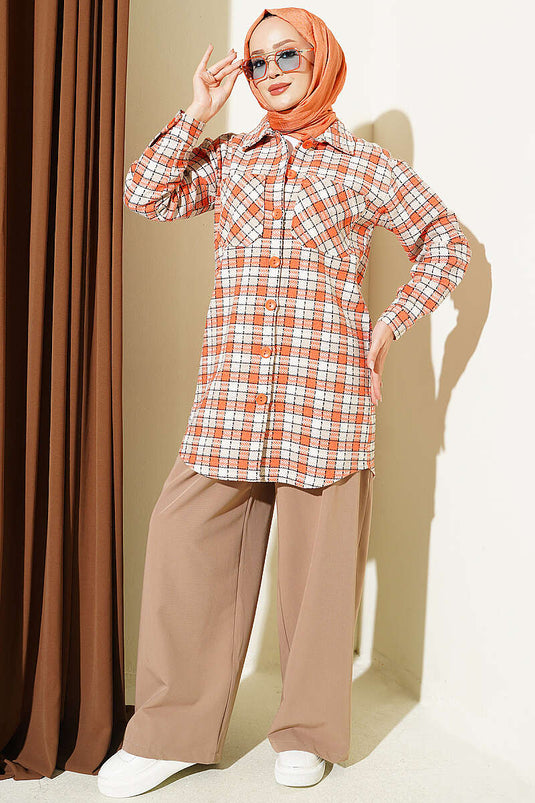 Chemise Oversize À Double Poche Beige