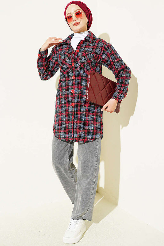 Chemise Oversize En Flanel Bordeaux À Double Poches