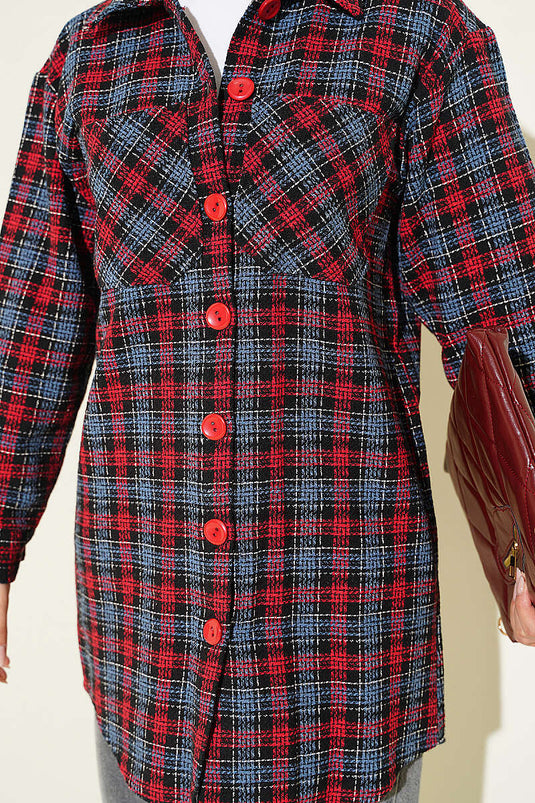 Chemise Oversize En Flanel Bordeaux À Double Poches