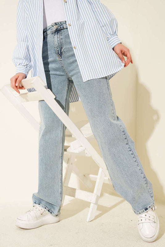 Double Pocketed Palazzo Denim Pants in Light Black