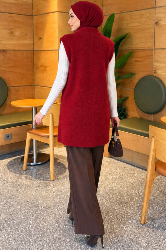 Gilet Bordeaux Con Tasche Doppie E Stile Barba