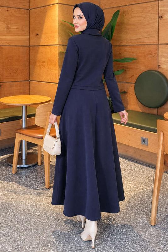 Conjunto De Falda De Escuba Azul Marino Con Bolsillos Dobles