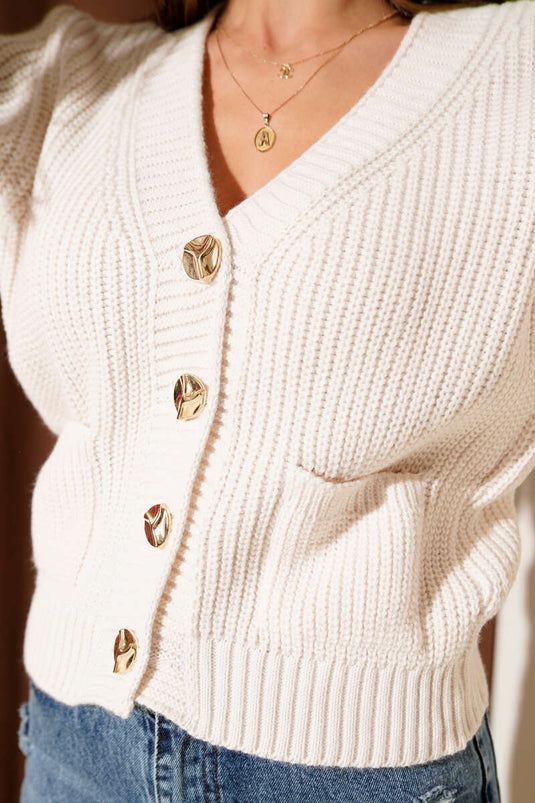 Kort vest met dubbele zakken en ribgebreid patroon, beige