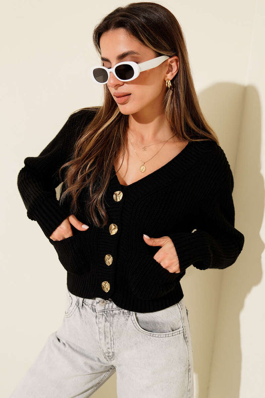 Gilet court en maille Thessaloniki à double poche, noir