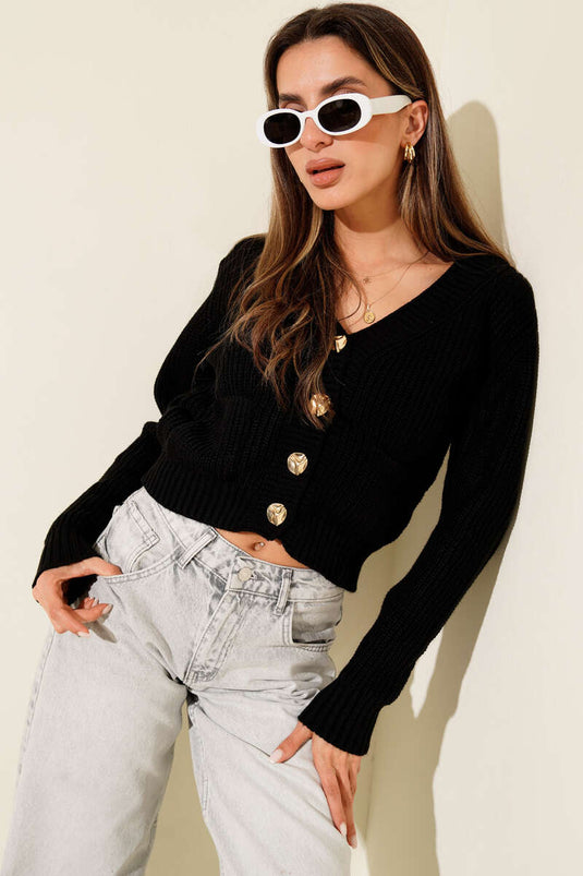 Gilet court en maille Thessaloniki à double poche, noir