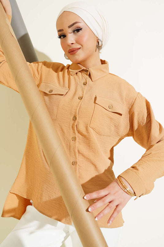 Chemise à double poche avec boutons en bois Biscuit