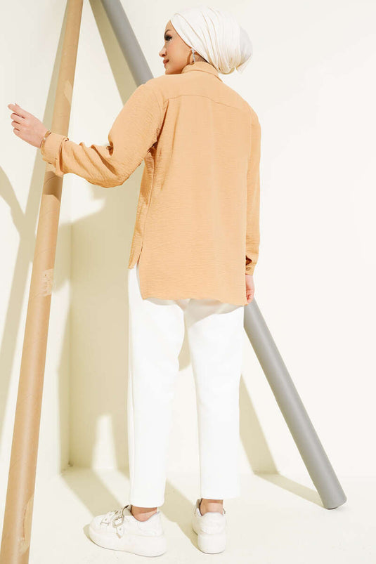 Chemise à double poche avec boutons en bois Biscuit