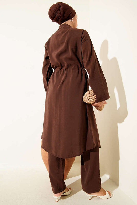 Çift Cepli Tensel İkili Takım Kahve