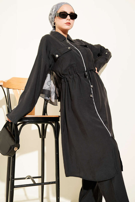 Double Pocket Tencel Two Piece Suit Black