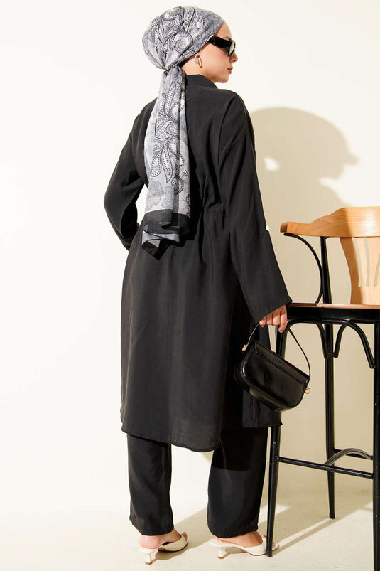 Double Pocket Tencel Two Piece Suit Black