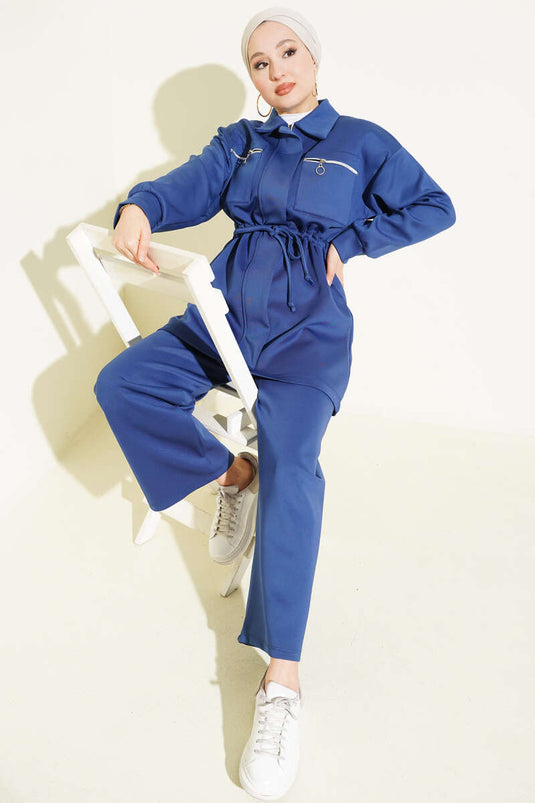 Zweifach Taschen Tunnel Scuba Zweiteiliges Set Marineblau