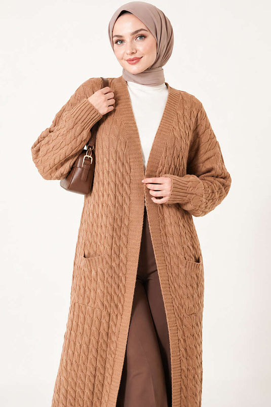 Lange Strickjacke Mit Doppeltaschen Latte
