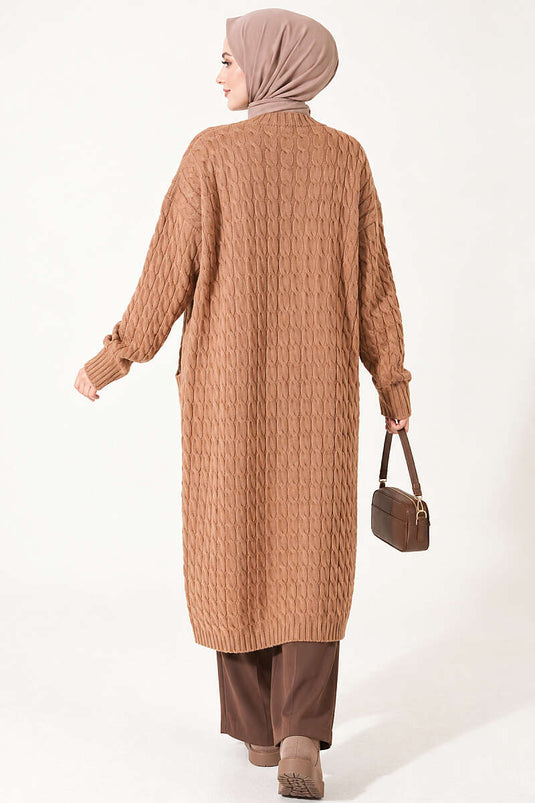 Lange Strickjacke Mit Doppeltaschen Latte