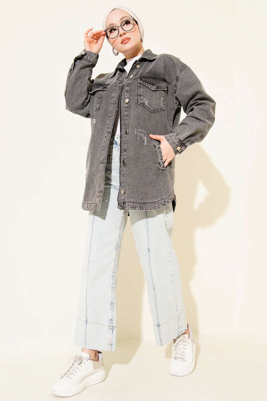 Giacca in denim con doppia tasca, grigio scuro