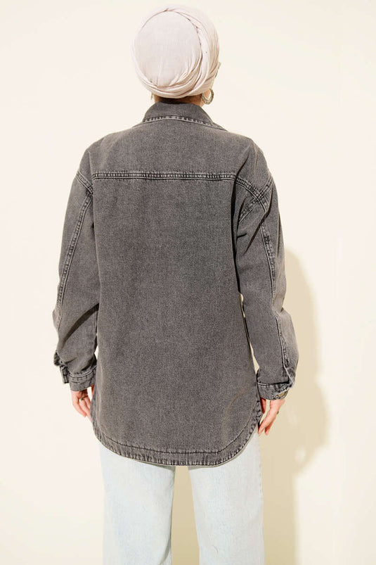 Giacca in denim con doppia tasca, grigio scuro