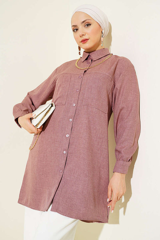 Chemise à double poche avec collier chaîne couleur rose séché