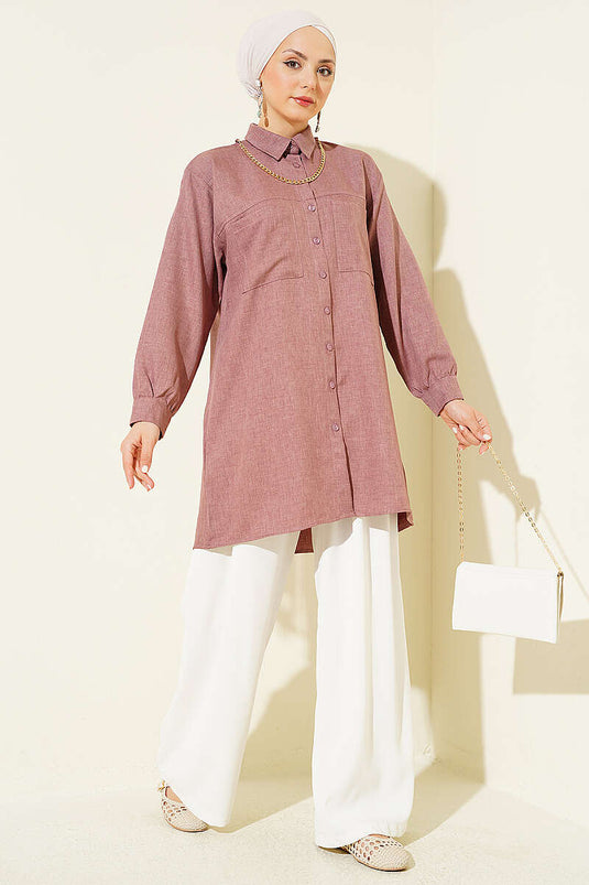 Chemise à double poche avec collier chaîne couleur rose séché
