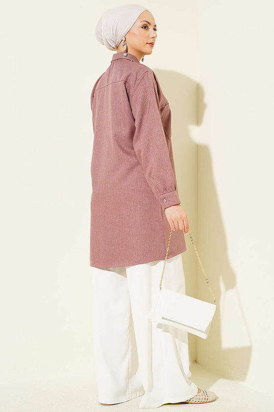 Chemise à double poche avec collier chaîne couleur rose séché