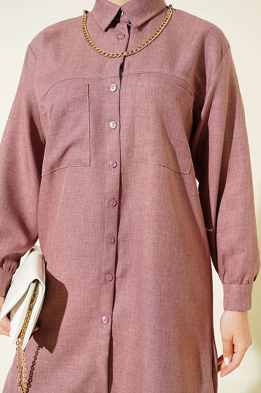 Chemise à double poche avec collier chaîne couleur rose séché