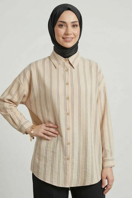 Chemise à double rayure beige