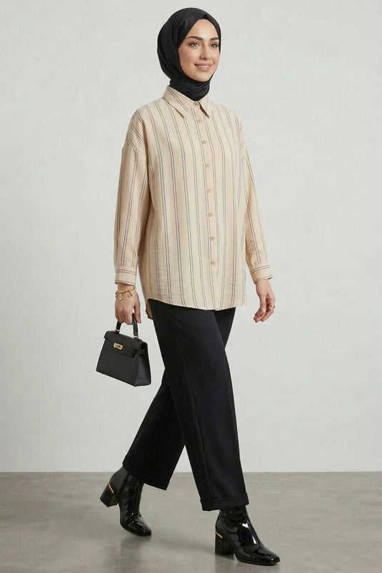 Chemise à double rayure beige